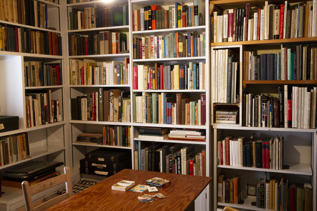 A digital photograph of a corner of the bookroom in Georgia O'Keeffe's home and studio.