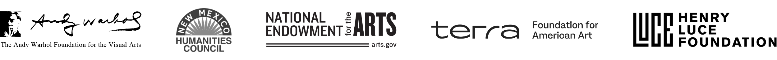 The Andy Warhol Foundation for the Visual Arts, New Mexico Humanities Council, National Endowment for the Arts, Terra Foundation for American Art.