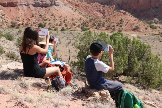 Students of the O’Keeffe Art and Leadership Program at the Georgia O’Keeffe Museum on a field trip to Ghost Ranch in 2022.